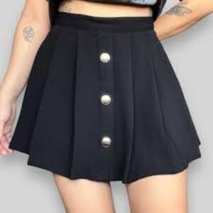 ZARA Black Pleated Skort Gold Button Front Mini Skirt Shorts Women‎